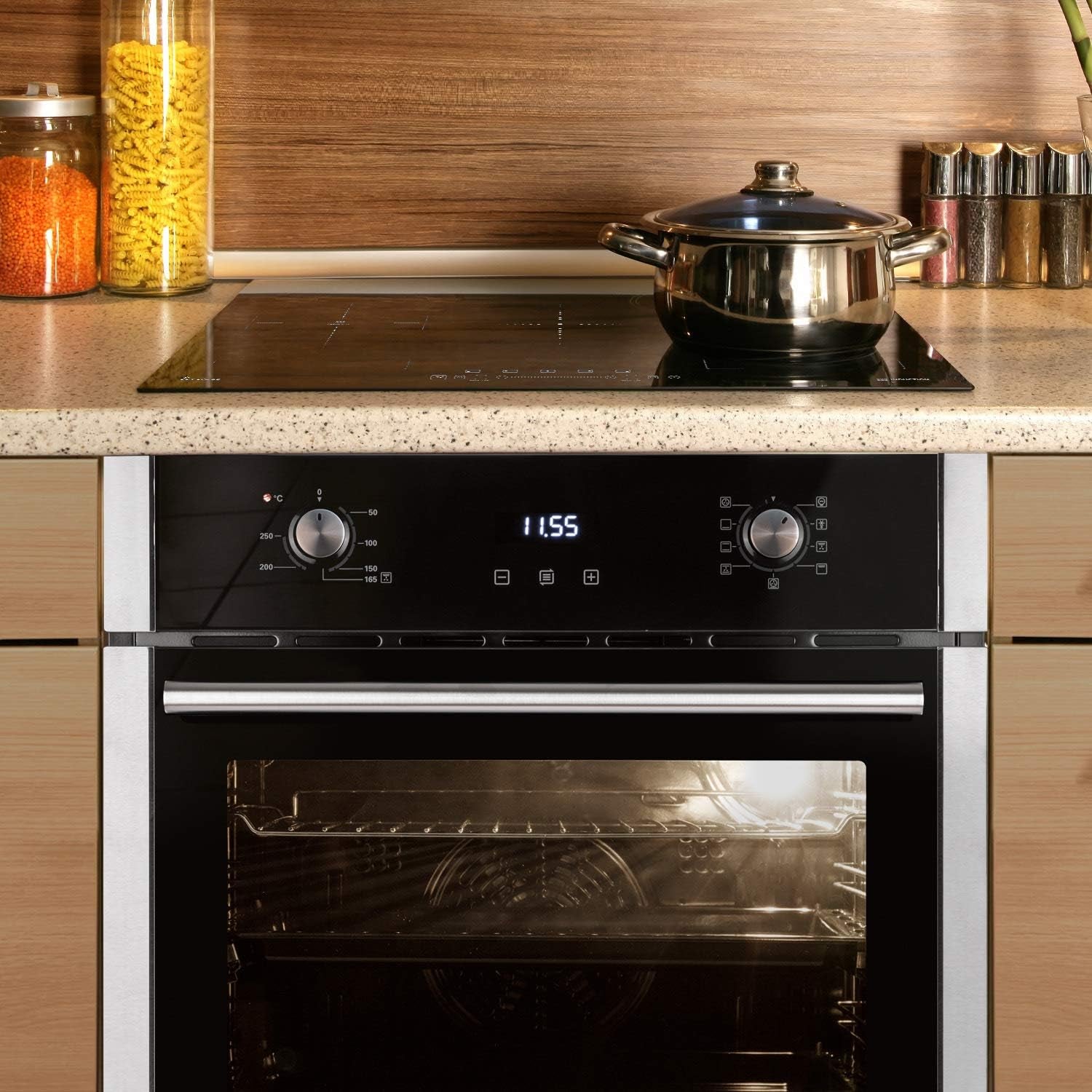 Cuisinière: 60Cm Four Encastrable EB8010ED + 77Cm Plaque Induction IND7705FZ / Gril/Circulation De L'Air/Air Chaud/Tiroirs Télescopiques/Timer Automatique / SET80103FZ