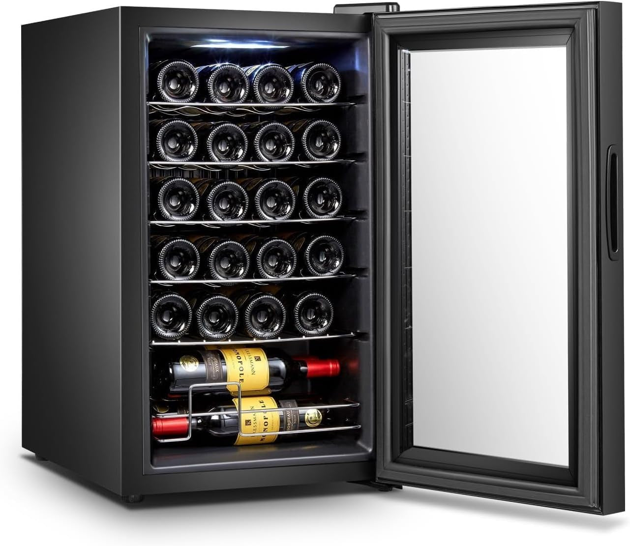 Wintem Cave À Vin Avec Réglage De La Température 5-18°C - Mini Réfrigérateur Bar Pour 24 Bouteilles | Wooler, Élégant Design Moderne, Écran LED Et Écran Tactile