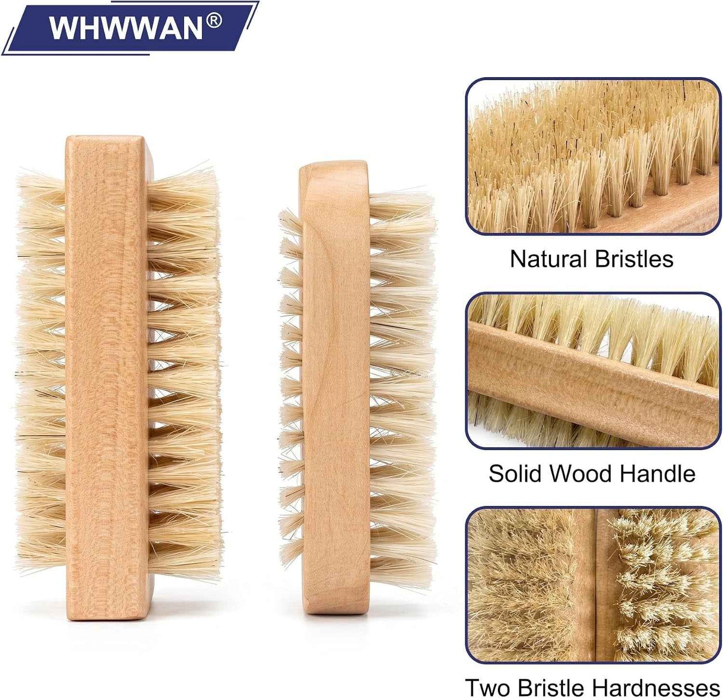 2 Pièces Brosse Ongle, Brosse À Ongles Pour Les Mains | Pinceau Nail Art, Bois Naturel, Double Face Nail Brush, Poignée En Bois, Pour Nettoyage Des Ongles Et Mains