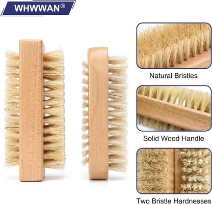 2 Pièces Brosse Ongle, Brosse À Ongles Pour Les Mains | Pinceau Nail Art, Bois Naturel, Double Face Nail Brush, Poignée En Bois, Pour Nettoyage Des Ongles Et Mains