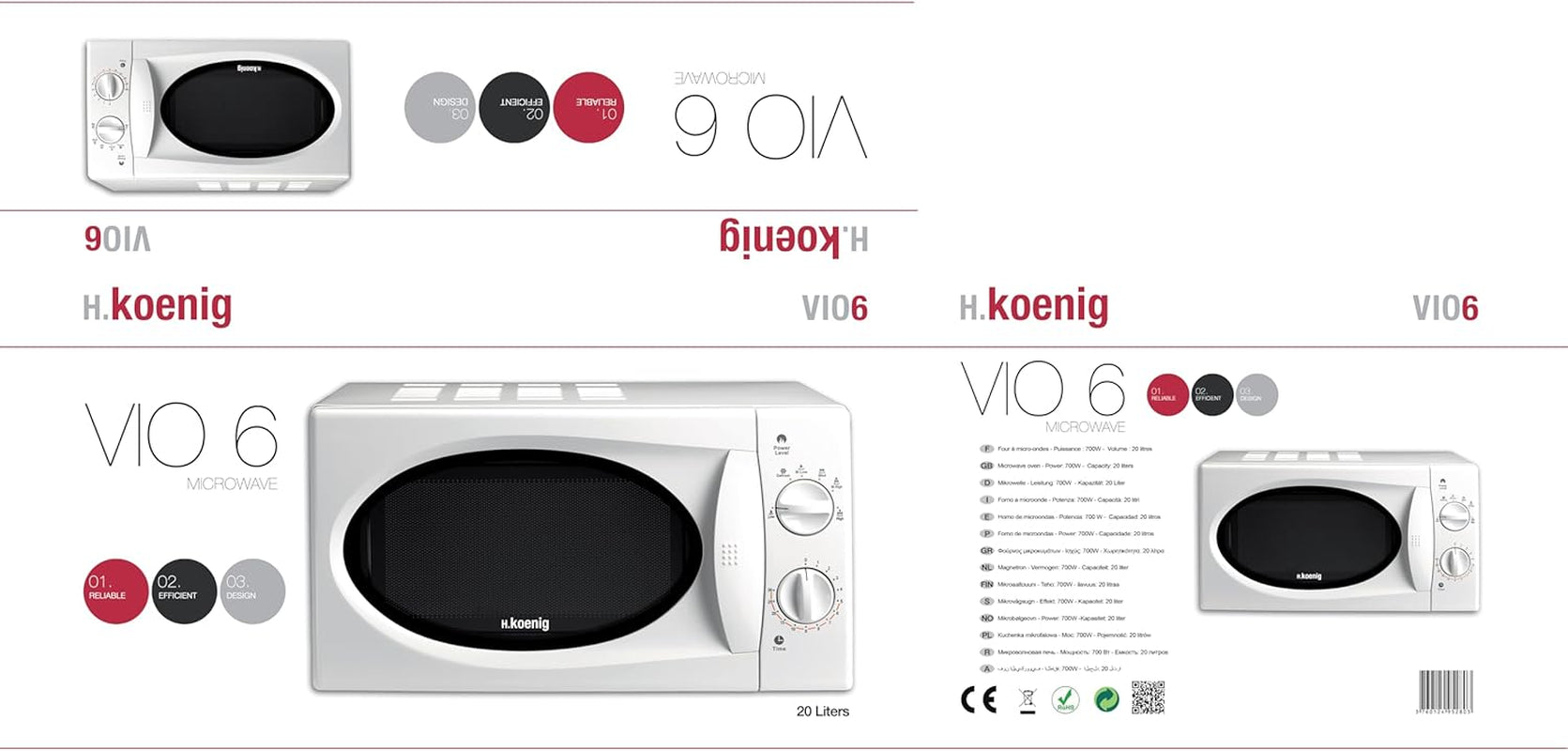 Micro-Ondes Compact 20L VIO6B Noir, Puissant 700W, Plateau Tournant 24,5Cm, Multifonction 5 Niveaux De Chauffe Et Fonction Décongélation, Minuterie Jusqu'À 30Min, Rapide, Plan De Travail