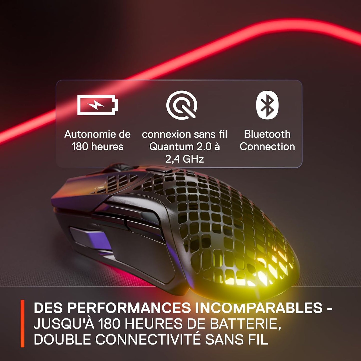 Aerox 5 Wireless - Souris Gaming Perforée RGB - Design Ultra-Léger Et Étanche - 9 Boutons - Bluetooth/2.4 Ghz - Capteur Optique Truemove Air 18K DPI