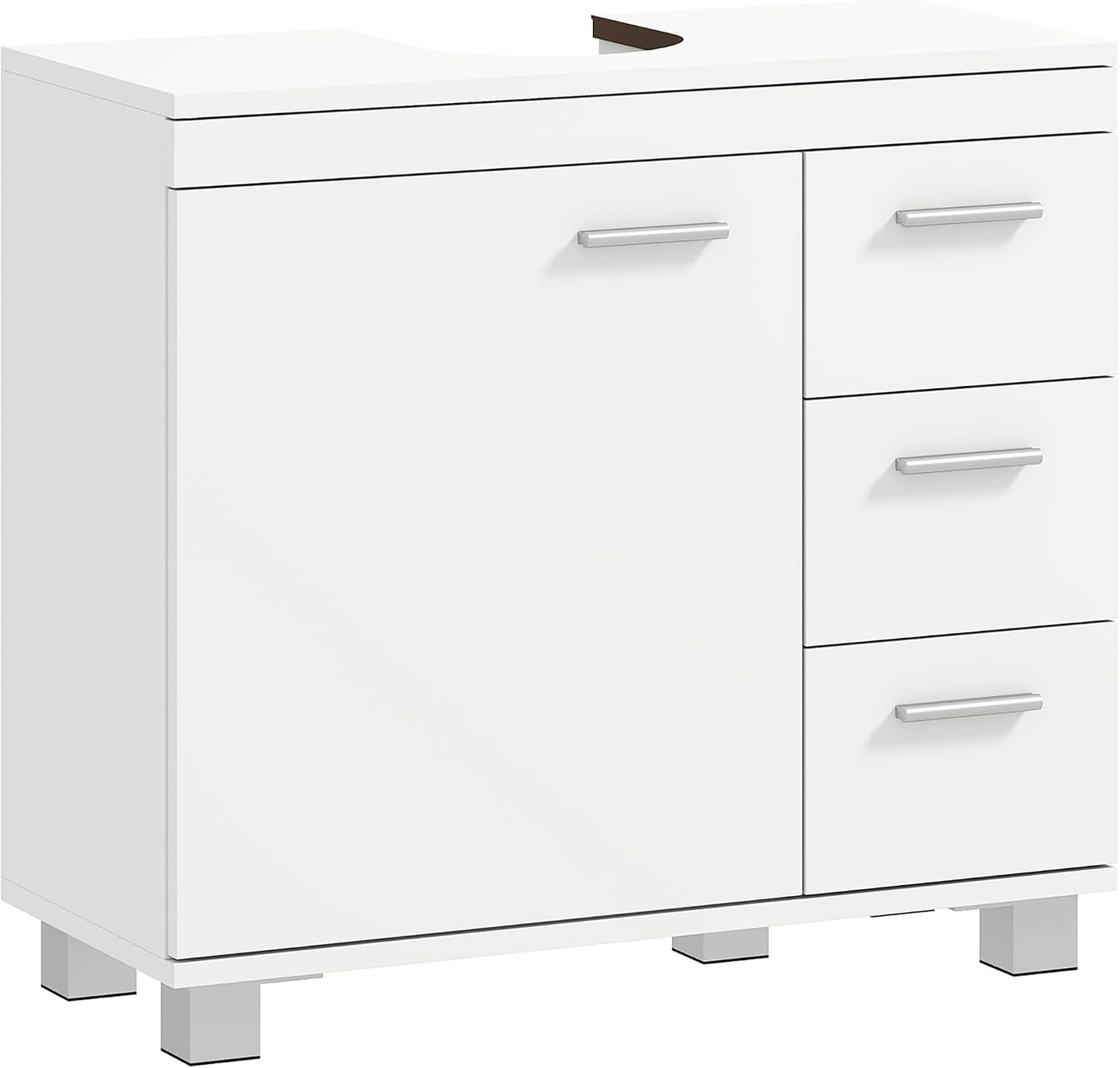 Meuble Sous Lavabo Salle De Bain 3 Tiroirs 70 X 30 X 64 Cm Blanc | Porte À Fermeture Amortie, Armoire Sous Lavabo, Style Moderne