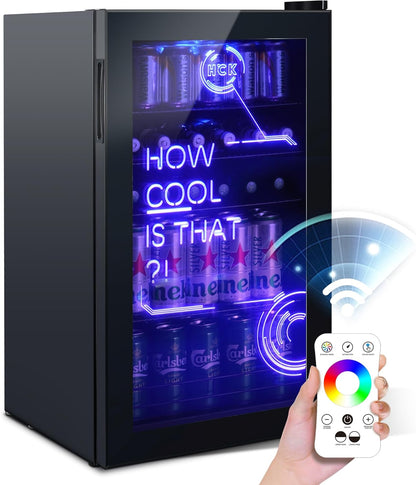 Réfrigérateur Pour Boissons, Mini Frigo Avec Éclairage Moderne Cyberpunk, 98L Petit Frigo Silencieux De 0-10°C, Mini Bar Intérieur, Pour Salle De Jeux, Fête, Noir.