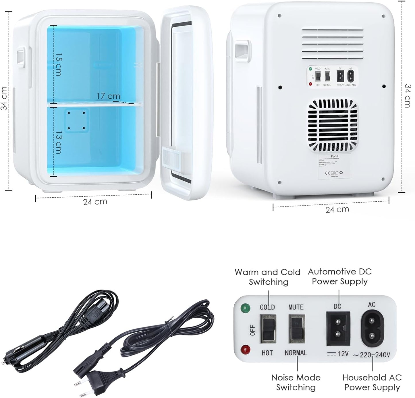 Mini Frigo De Chambre, Mini Réfrigérateur, 10L Petit Frigo, Refrigerateur Aliments, Boissons, Silencieux, Pour Cosmetique, Camping, AC/DC Frigo Voiture Portable Fonction Chaud/Froid