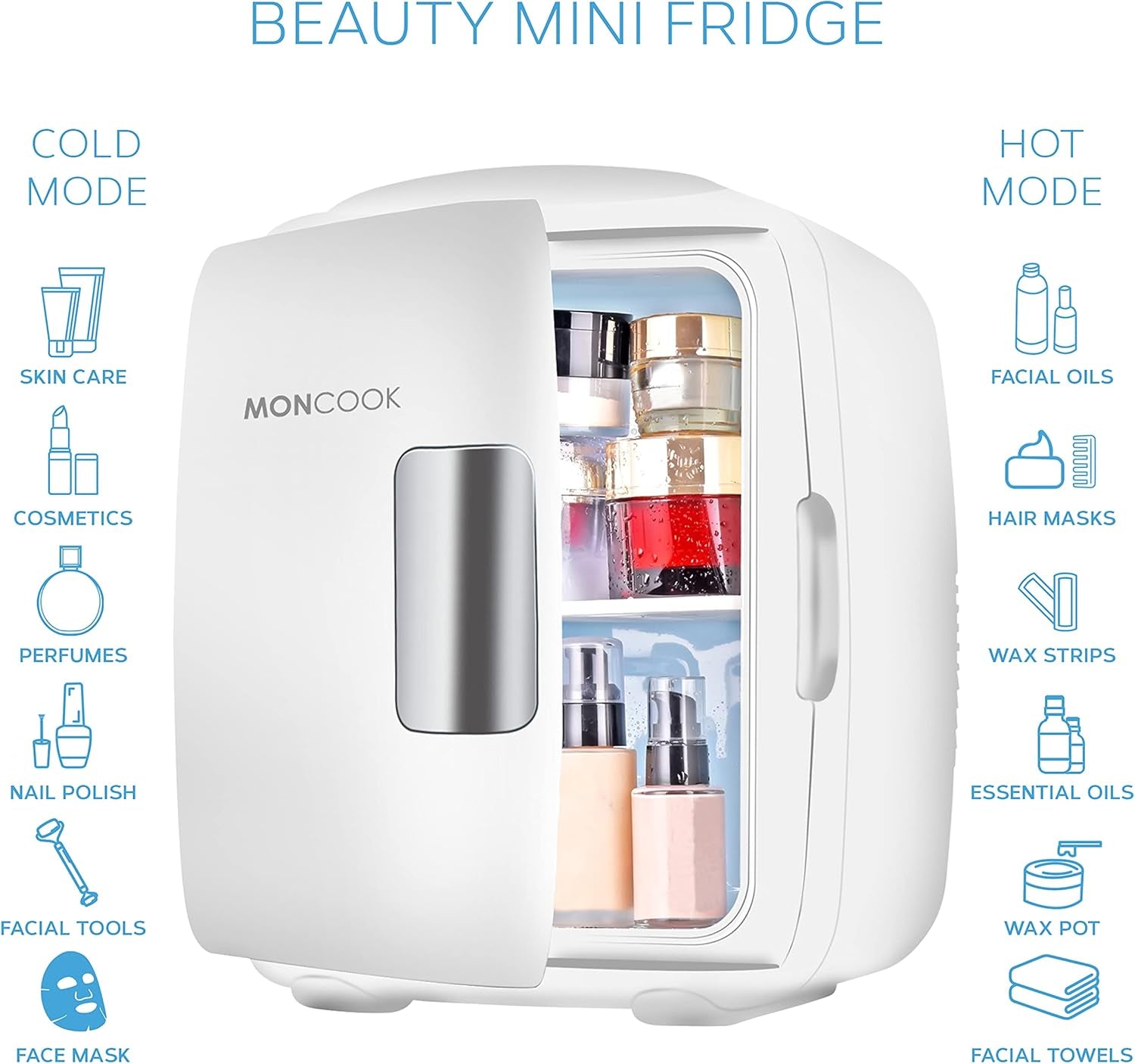 MONCOOK Mini Réfrigérateur - Mini Réfrigérateurs Portables Pour Les Soins De La Peau, La Médecine, La Nourriture Et Les Boissons - Fonction De Refroidissement Et De Réchauffement - 9L - Mono Blanc