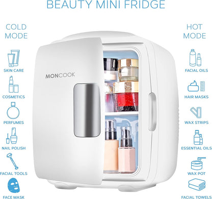 MONCOOK Mini Réfrigérateur - Mini Réfrigérateurs Portables Pour Les Soins De La Peau, La Médecine, La Nourriture Et Les Boissons - Fonction De Refroidissement Et De Réchauffement - 9L - Mono Blanc
