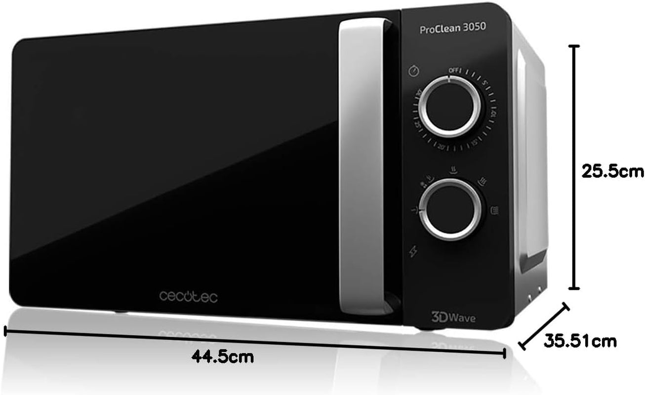 Micro-Ondes Proclean 3050. Capacité De 20 L, Revêtement Ready2Clean, 700 W De Puissance, 6 Niveaux De Fonctionnement, Minuterie 30 Minutes, Mode Décongeler, Finition Noir Et Argenté.