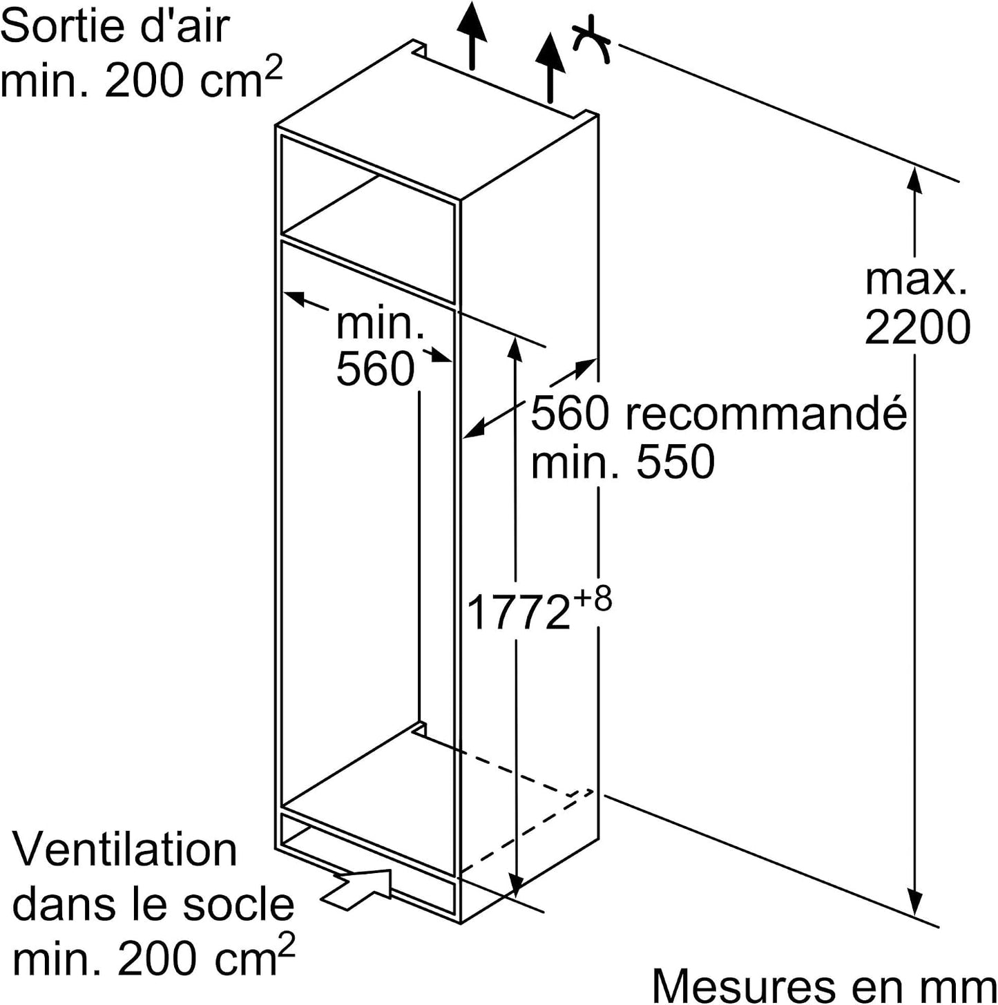 Bosch KIR81VFE0 Série 4 - Réfrigérateur, Encastrable, Tiroir Multi Box XXL | 177.2 X 54.1 Cm, 310 L, Éclairage LED, Fonction Super Réfrigération