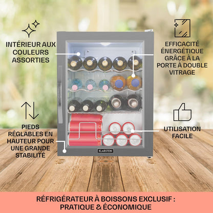 Mini Frigo De Chambre Et Bureau Pour Boisson, Silencieux, Refrigerateur Bar 60L, Pour Camping, Étagères Réglables, Ondulés Pour Le Vin, Cannette, Beer Fridge