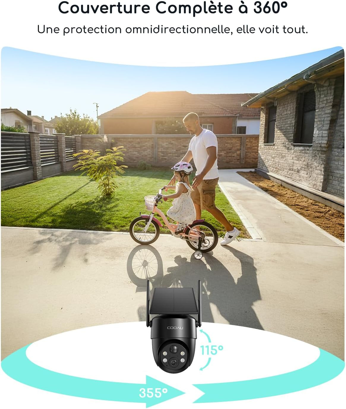 2K Camera Surveillance Wifi Exterieure Sans Fil, Caméra Solaire 3MP | 360° PTZ, Wi-Fi 6, Recharge Basse Luminosité, Détection PIR Intelligente, Appairage Bluetooth, 2.4 Ghz, IP66, 2 Paquets