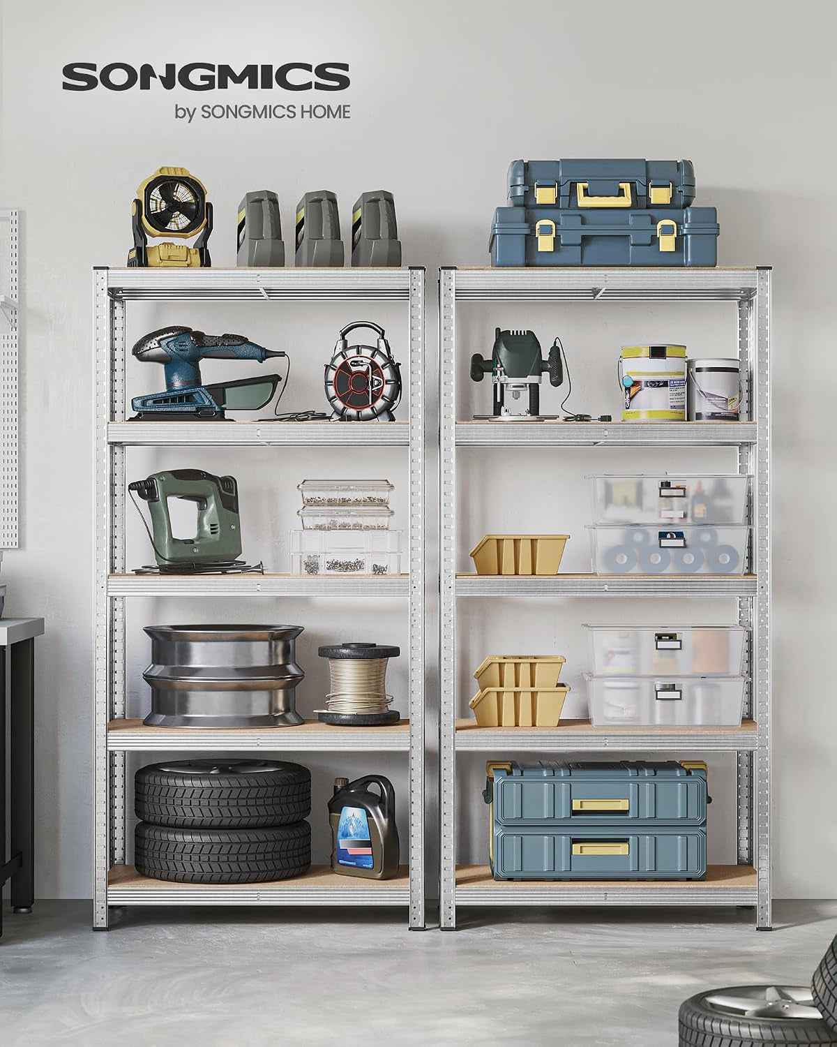 Lot De 2, Étagère De Rangement À 5 Niveaux, 40 X 90 X 180 Cm, Capacité 875 Kg, Planches Réglables, Style Industriel, Pour Cuisine, Salon, Argent GLR040E02