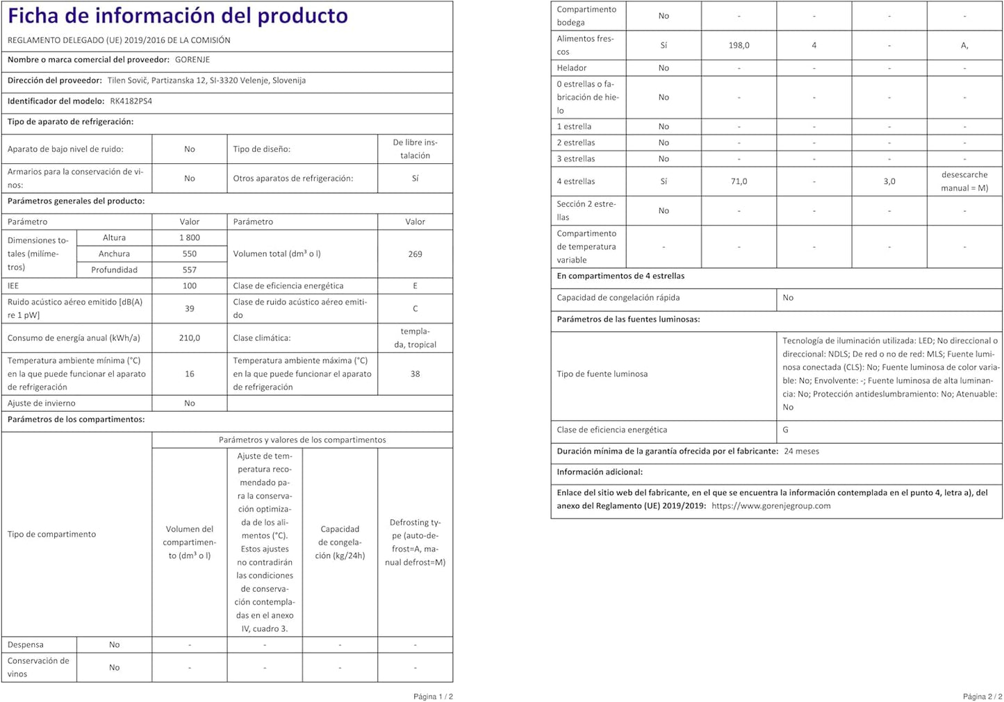 RK4182PS4 Réfrigérateur-Congélateur Autoportante 269 L E Argent