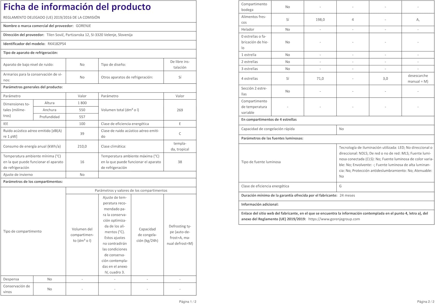 RK4182PS4 Réfrigérateur-Congélateur Autoportante 269 L E Argent