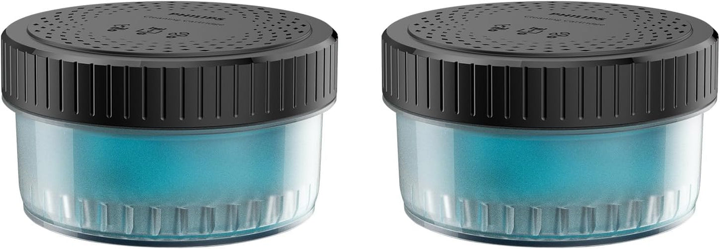 Philips Quick Clean Lot De 2 Cartouches À Dosettes | Formule Sans Alcool, Nettoie Et Lubrifie Le Rasoir, 6 X 30 Cycles De Nettoyage, CC12/52