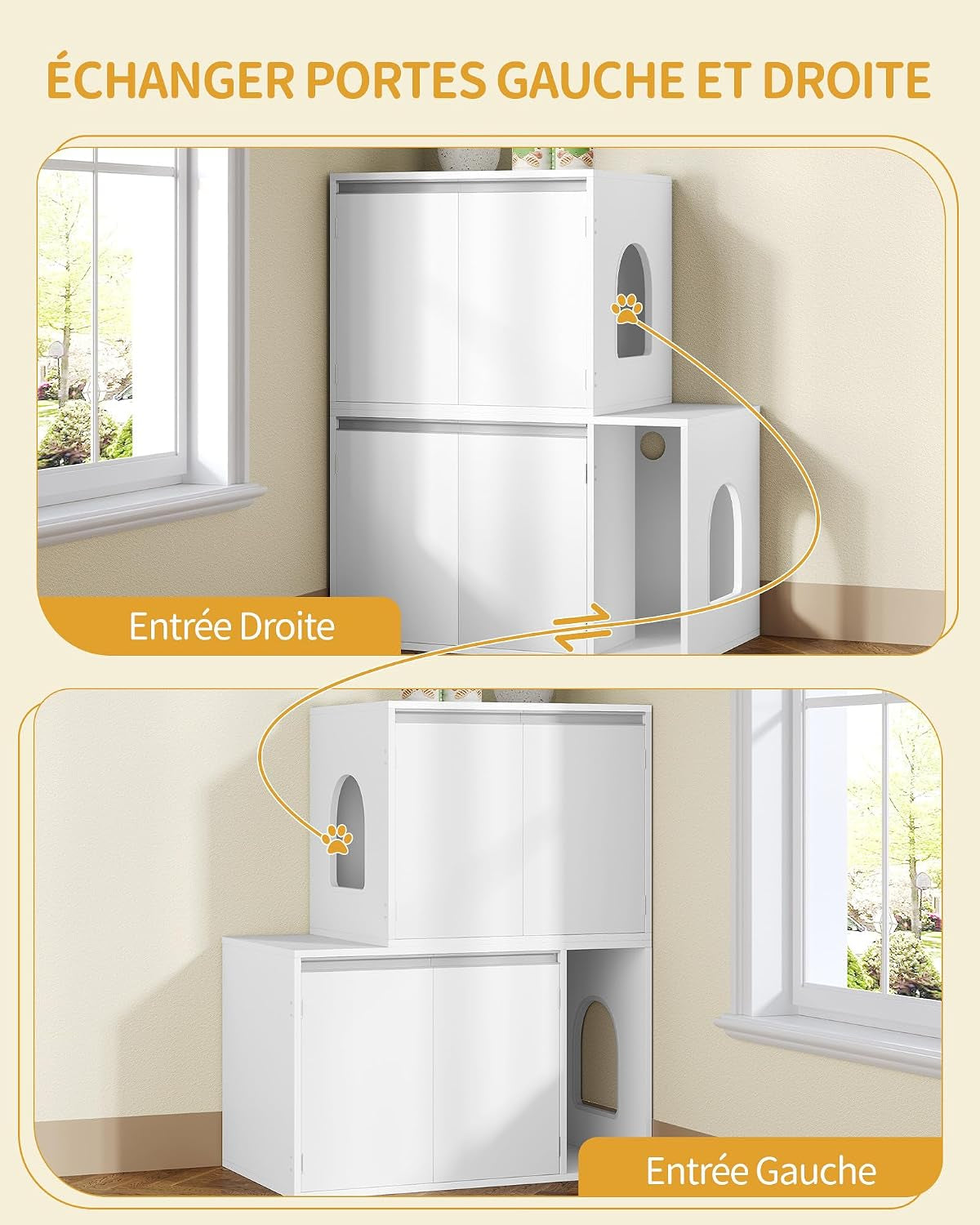 Meuble Litiere Pour 2 Chats, 100Cm Maison De Toilette Chat, Blanc | Maison Cachée Pour Chat Avec Chambres Doubles, 140 X 48 X 48 Cm, Pour Cacher Plupart Des Bacs À Litière Pour Chats, CB65603X
