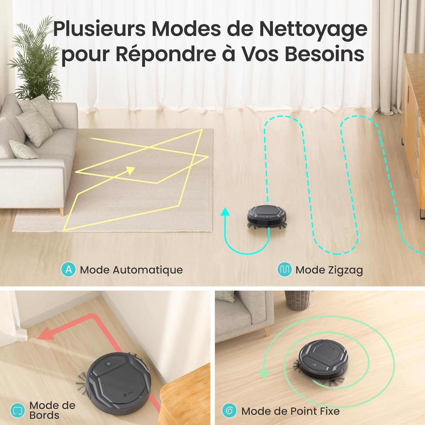 Aspirateur Robot, Mince Silencieux Connecté Wifi/Bluetooth/Alexa/App, 6 Modes De Nettoyage, Auto-Charge, 120Min D'Autonomie, Idéal Pour Poils D'Animaux Sols Tapis, M210P Girs