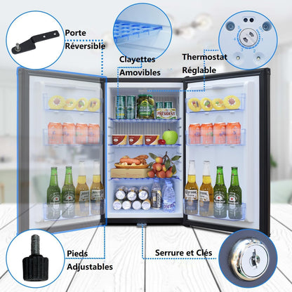 Frigo 12V, Frigo Camping Car 12V 220V, Avec Serrure, Silencieux, 50L, 0-10℃, Réfrigérateur Pour Caravane, Maison, Camping, Voiture, Noir