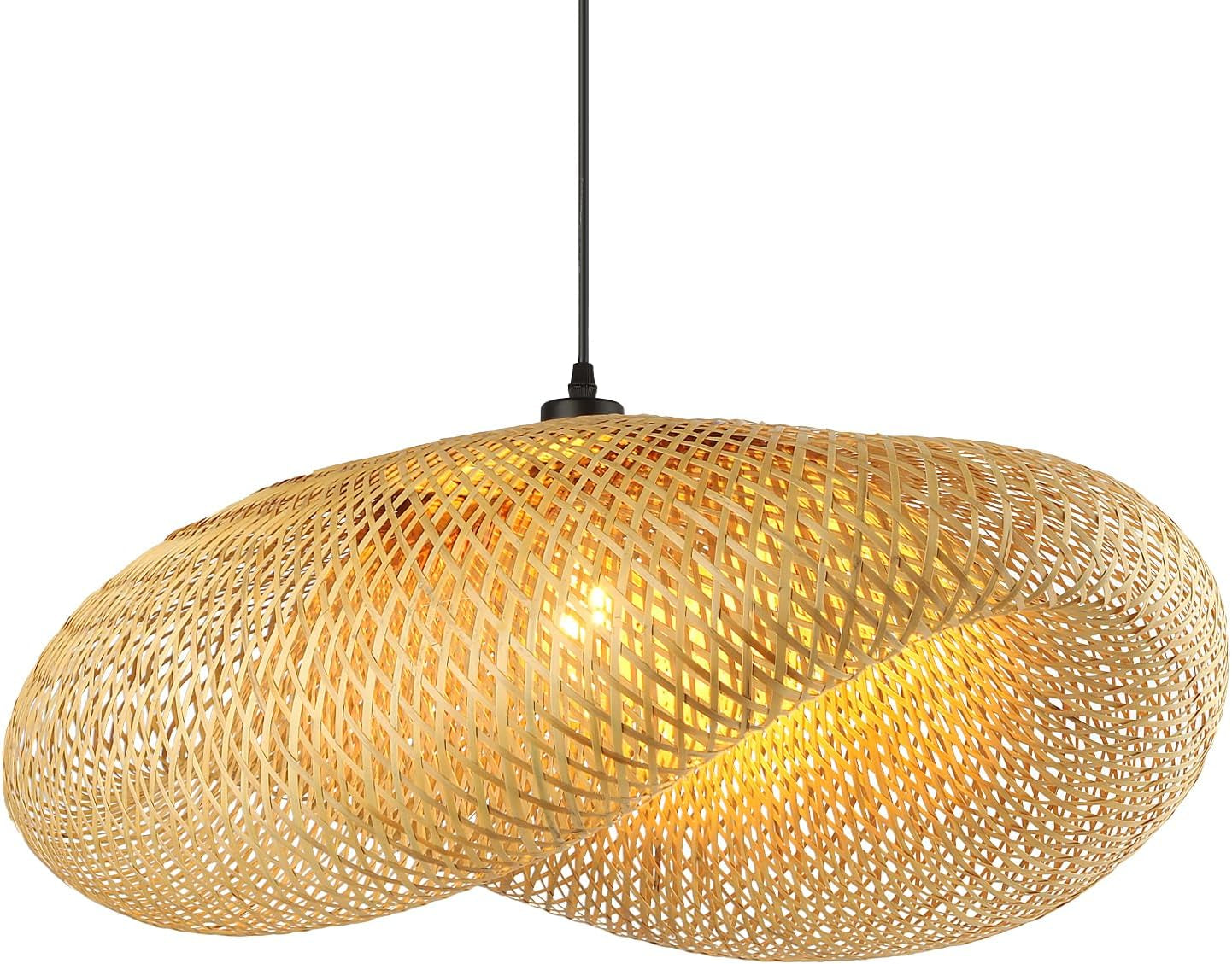 Créativité Suspension Luminaire,Chapeau Tissé À La Main Luminaire Plafonnier Bambou Rétro Plafonnier Chambre 100Cm Lustre Salon Pour Cuisine Salle À Manger Salon Restaurant,Paille Légère