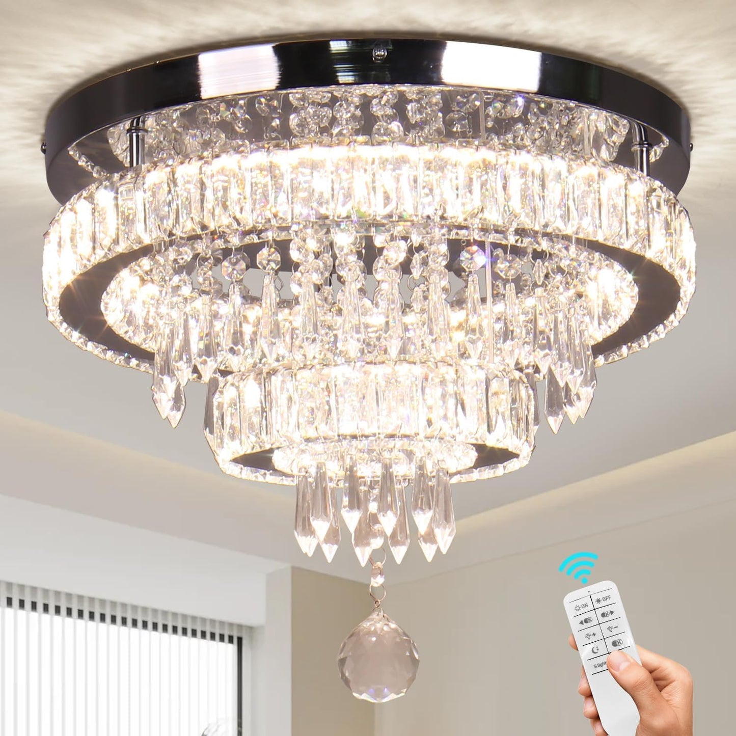 15,7" Lustres En Cristal Modernes LED Dimmables Avec Télécommande, K9 Lustres Fil Pour Chambre À Coucher, Salle À Manger, Salon Et Couloir (Multicolore)
