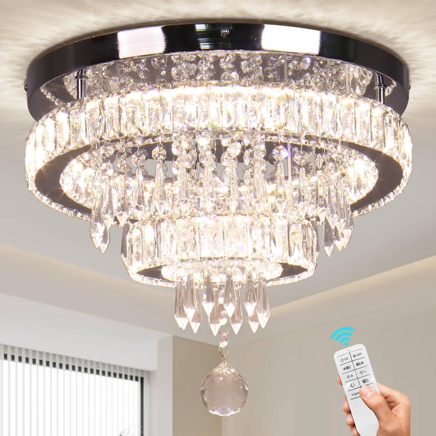 15,7" Lustres En Cristal Modernes LED Dimmables Avec Télécommande, K9 Lustres Fil Pour Chambre À Coucher, Salle À Manger, Salon Et Couloir (Multicolore)