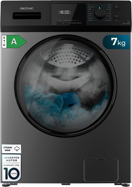 Lave-Linge 7Kg Chargement Frontal Bolero Dresscode 7410 Inverter Steel A. 1850W, 1200 Tr/Min Réglable, 16 Programmes, Faible Consommation D'Énergie, Vapeur, Stérilisation Du Linge