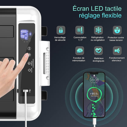 Glacière Électrique, Mini Congélateur, Glacière À Compression, Mini Frigo Portable, Glacière Pour Auto, 30 L, Avec Roulettes Et Port USB, 12/24 V Et 100-240 V, Kue013Wsz