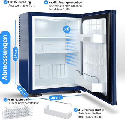 KESSER® Mini Réfrigérateur Avec Serrure, Mini Bar De 40 L, Silencieux, 22 DB, Verrouillable, Chambre À Coucher, Butée De Porte Amovible, Env. 4 À 16 °C, Hauteur 57 Cm, Éclairage Intérieur