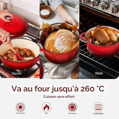 7 Pièces Batterie De Cuisine Induction En Fonte Émaillée | Tous Feux, Induction Et Four, 100% Sans PFOA, PTFE, Plomb, Cadmium, Rétention De Chaleur Maximale Pour Mijoter