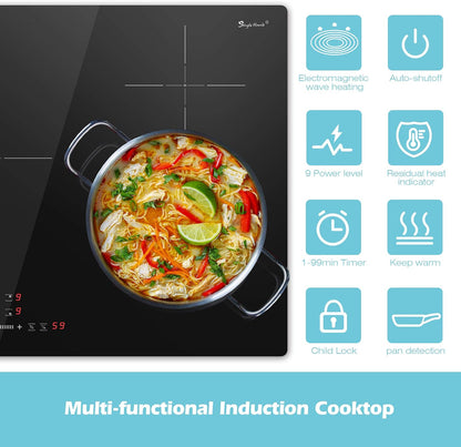 Plaque Induction 90 Cm, Plaque De Cuisson Induction 5 Feux, 9300W Avec Protection Contre L'Arrêt Automatique, Minuterie, Sécurité Enfants, Commande Tactile, 220-240V
