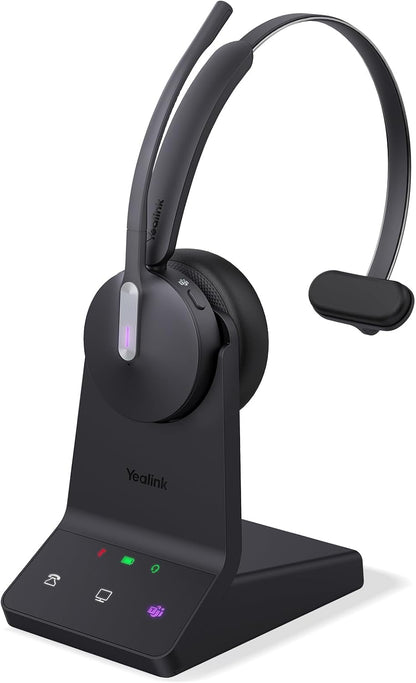 WH64 Casque Sans Fil DECT & Bluetooth, Casque Avec Microphone | Mono,Certifié Teams,185M Portée,3 Micros Antibruit,26H Conversation,Casque Pour Téléphone Ip,Pc,Laptop