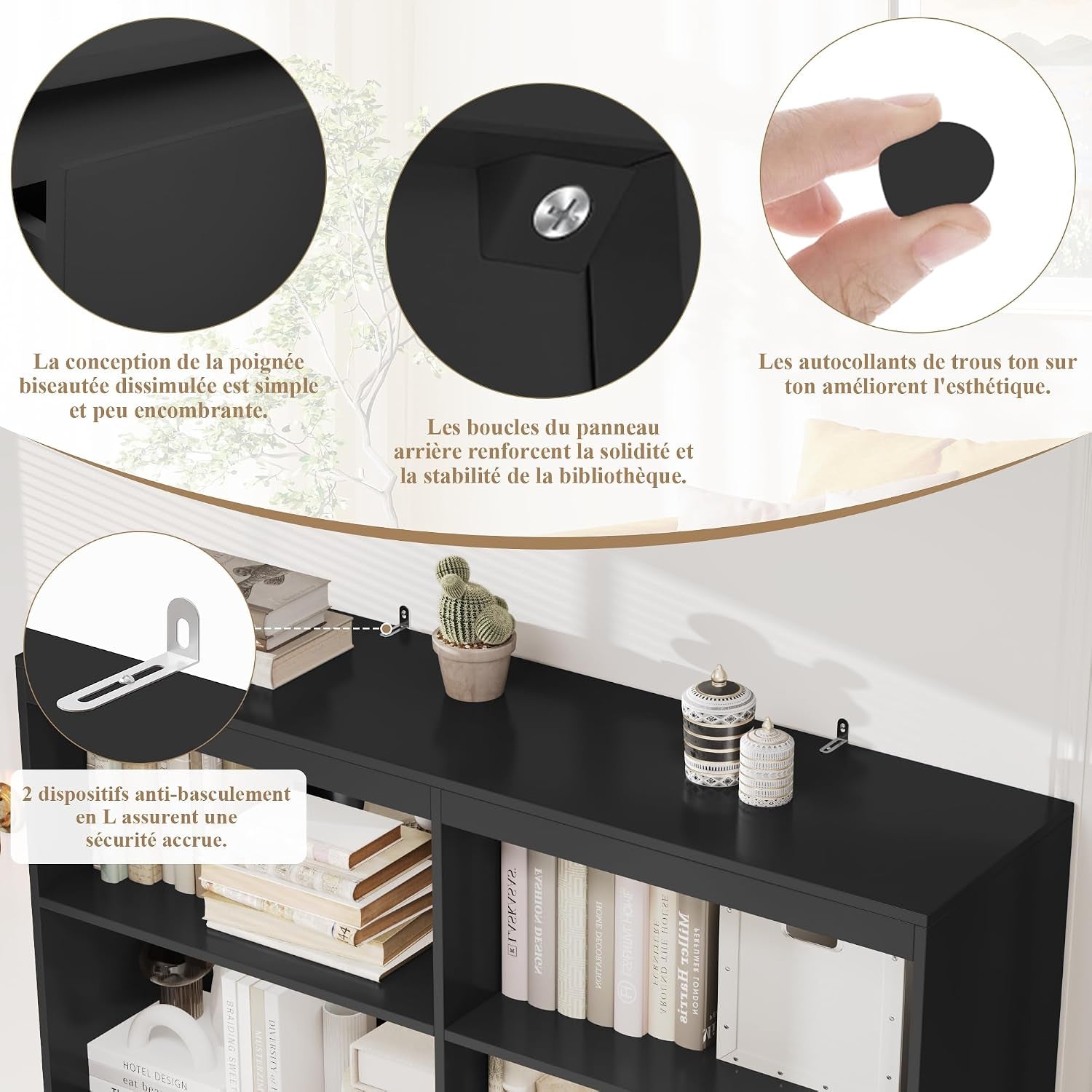 Bibliotheque 120Cm Meuble De Rangement 4 Tiroirs 9 Étagères Noire | 120X30X180 Cm, Base Surélevée, Poignées Encastrées, Grande Bibliothèque Etagere Rangement, Pour Salon Bureau Chambre