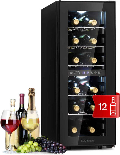 Shiraz Cave À Vin Blanc – 12 Bouteilles, 42 L, 2 Zone | Réfrigérateur À Vin Pose Libre, Porte Vitrée, Silencieux, 5–18 °C, LED, Cadre Inox