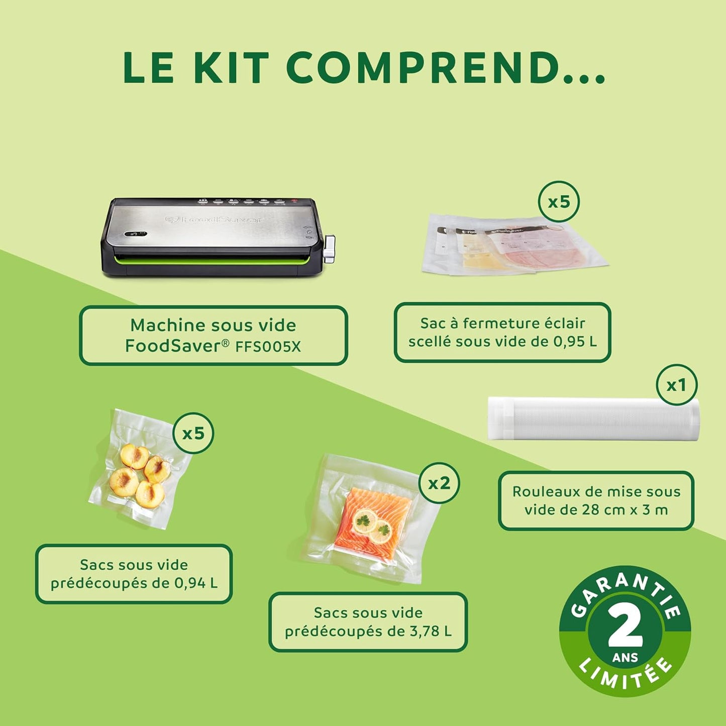 FFS005X Machine Sous Vide Avec Compartiment De Rangement Pour Rouleau Et Cutter, Fonction Pulse Pour Aliments Fragiles, Inclus Accessoires Et Sacs De Mise Sous Vide Assortis