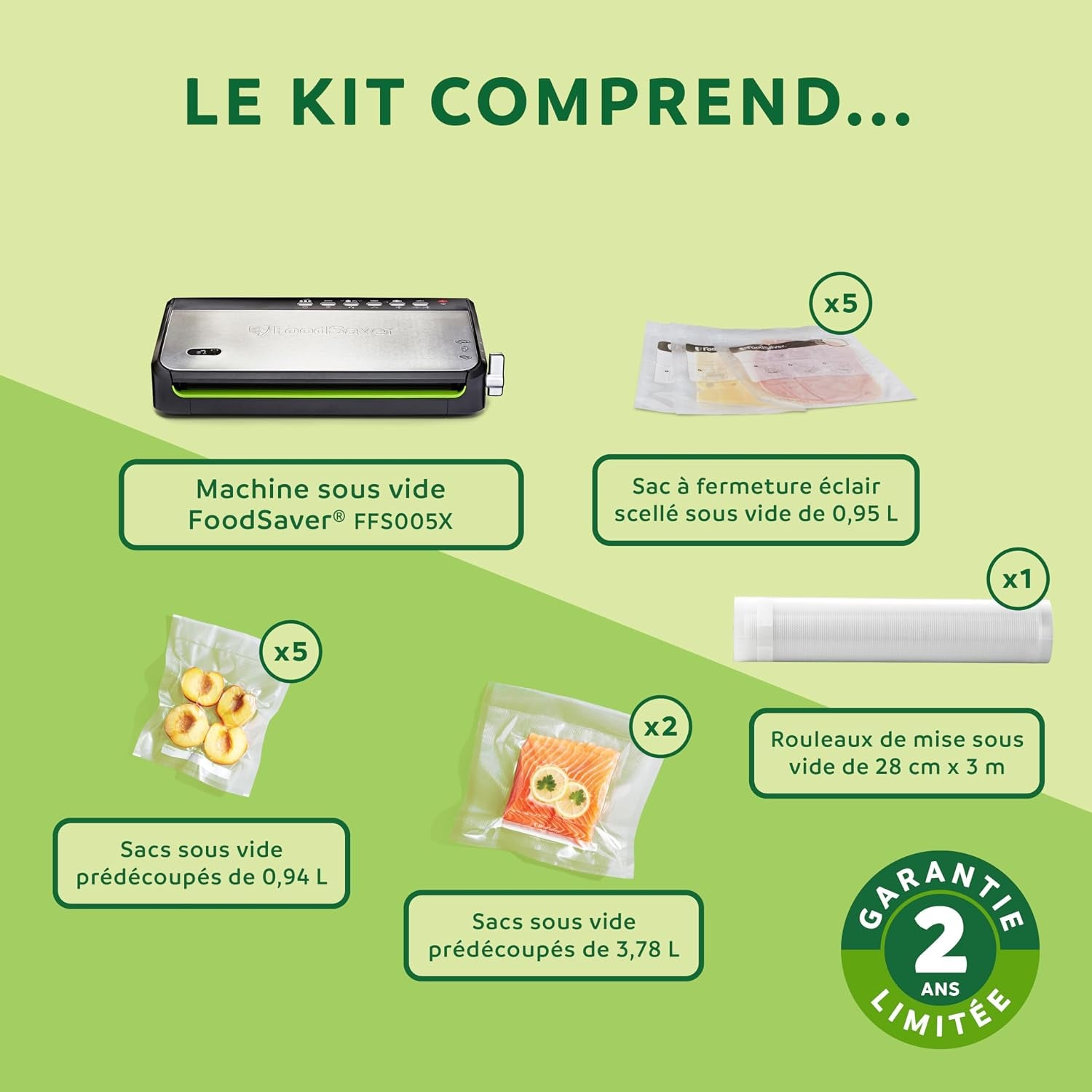 FFS005X Machine Sous Vide Avec Compartiment De Rangement Pour Rouleau Et Cutter, Fonction Pulse Pour Aliments Fragiles, Inclus Accessoires Et Sacs De Mise Sous Vide Assortis