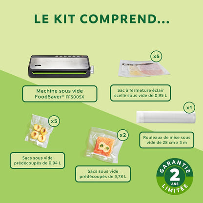 FFS005X Machine Sous Vide Avec Compartiment De Rangement Pour Rouleau Et Cutter, Fonction Pulse Pour Aliments Fragiles, Inclus Accessoires Et Sacs De Mise Sous Vide Assortis
