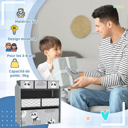 Meuble Rangement Enfant 6 Boîtes Amovibles En Tissu Non Tissé Gris | Rangement Jouet Enfant, Bibliothèque, Organisateur De Jouets Pour Salle De Jeu, Garderie, École, 63 X 30 X 66 Cm