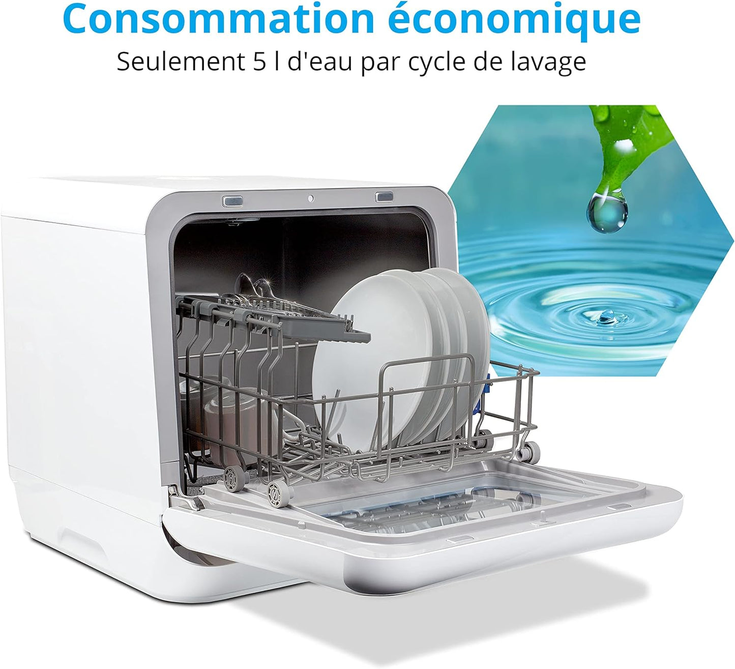 Mini Lave-Vaisselle MD 37217, Petit Lave-Vaisselle Pour 2 Couverts, Lave-Vaisselle Portable Avec Mode De Départ Différé Et 6 Modes De Nettoyage