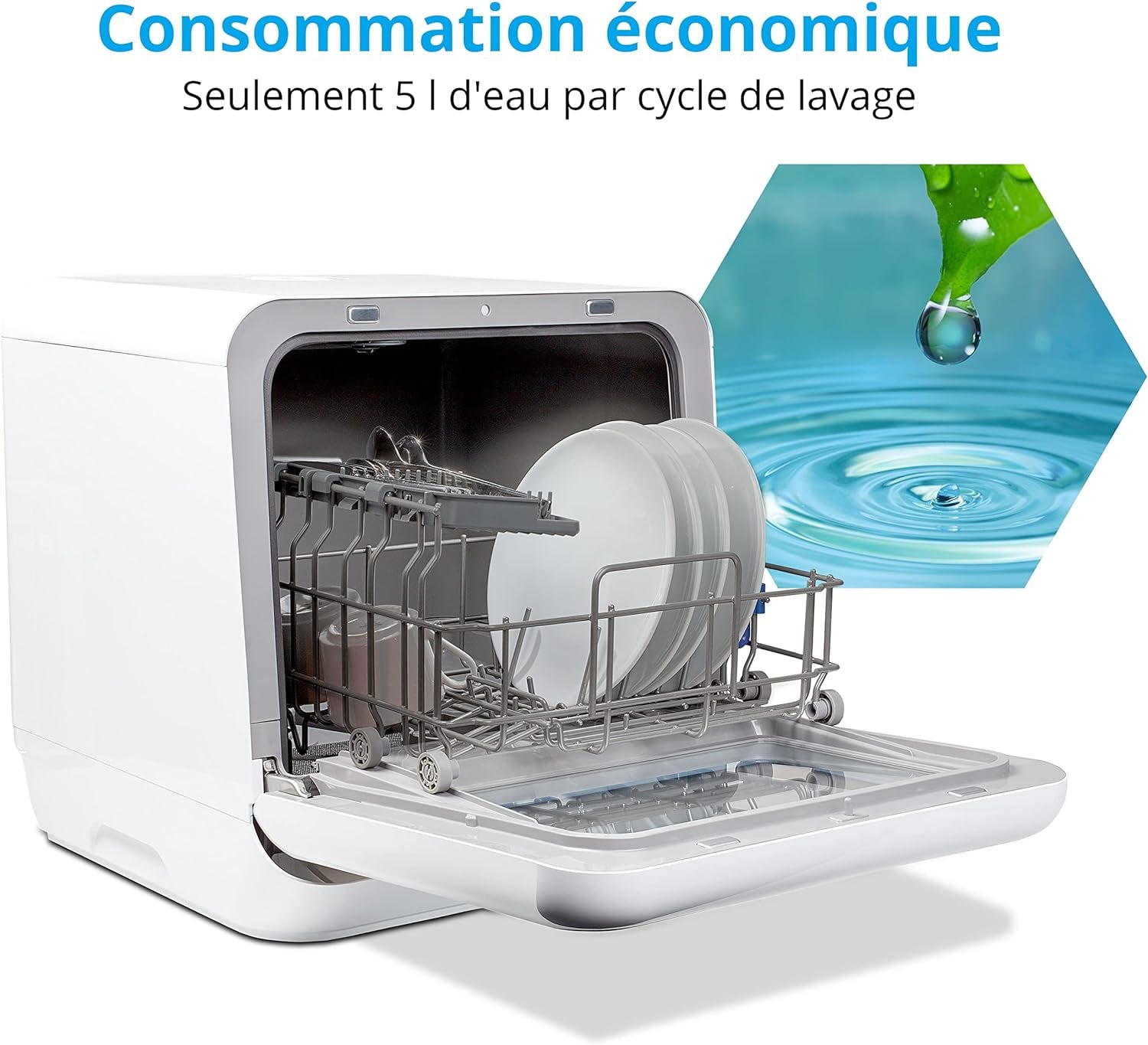 Mini Lave-Vaisselle MD 37217, Petit Lave-Vaisselle Pour 2 Couverts, Lave-Vaisselle Portable Avec Mode De Départ Différé Et 6 Modes De Nettoyage
