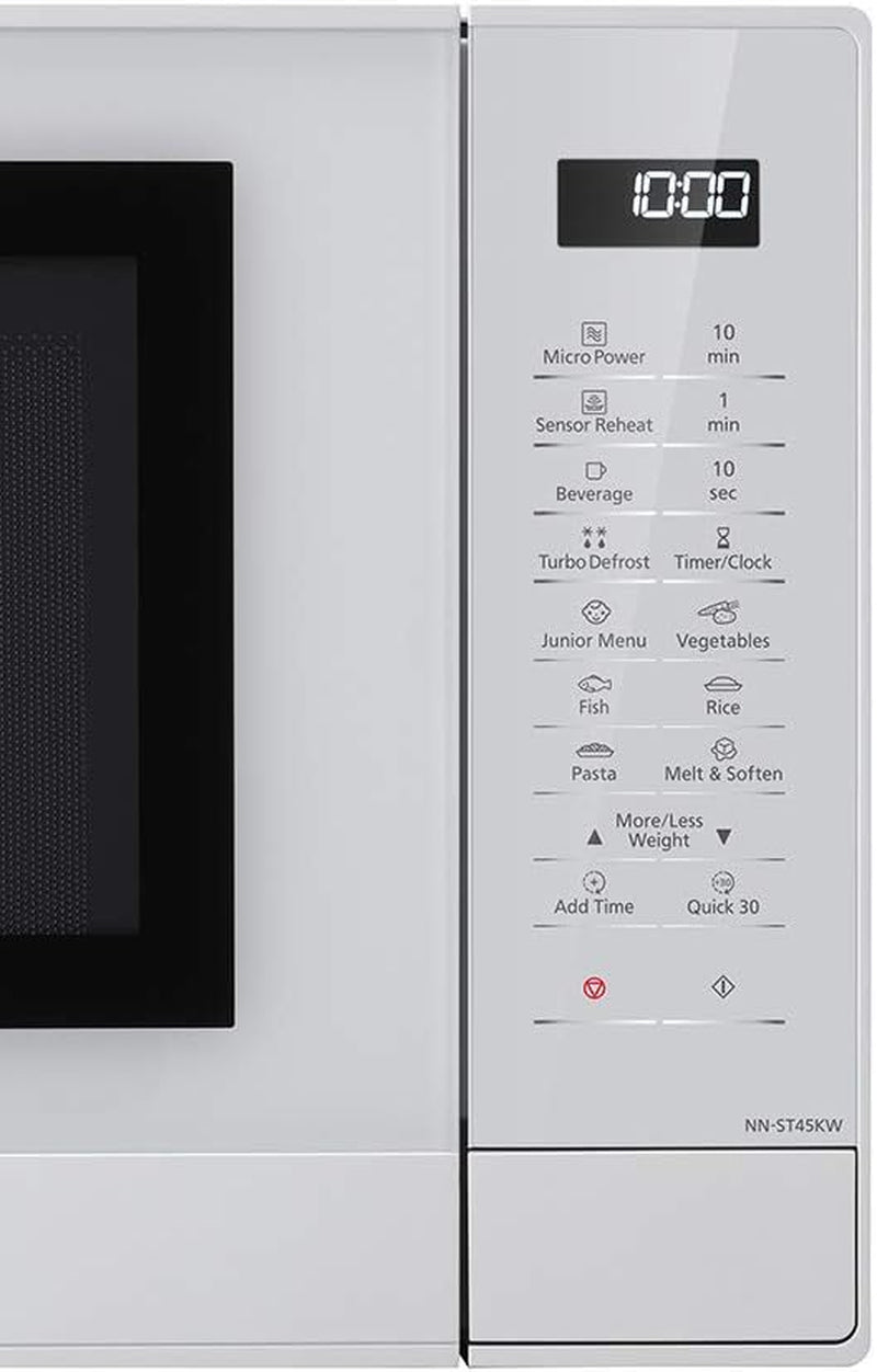 NN-ST45KWEPG Four À Micro-Ondes À Inverter Avec Plateau Tournant, 32 Litres, Acier Inoxydable, 1000 W, 21 Programmes Automatiques, 7 Niveaux De Puissance, Écran LCD, Menu Junior, Blanc
