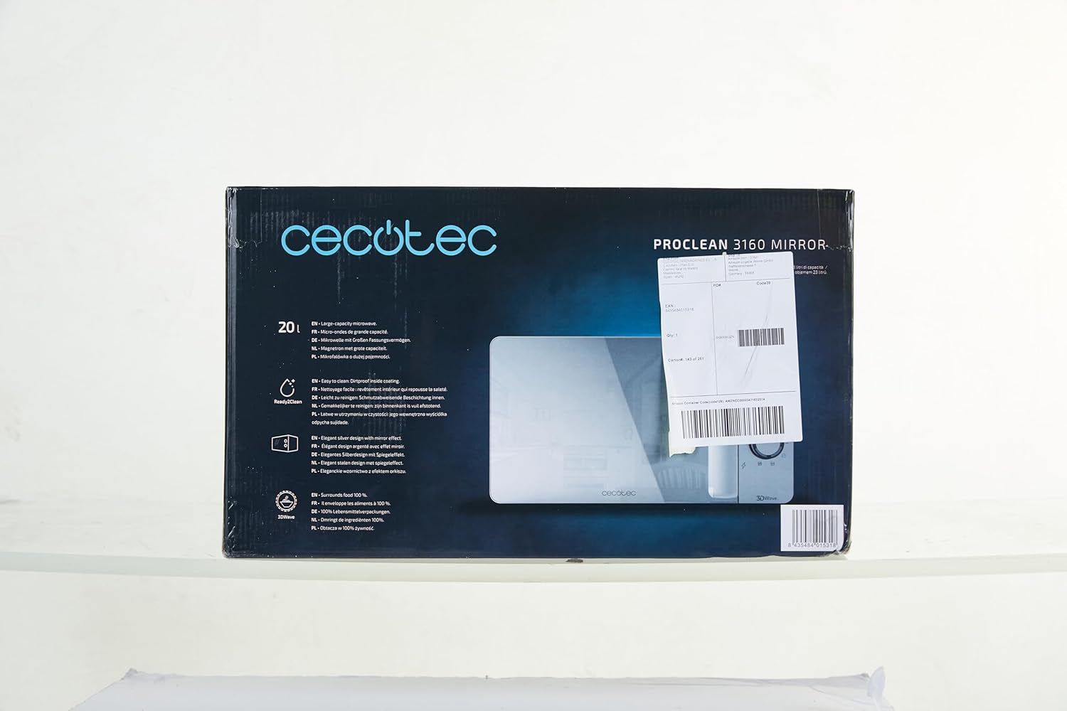 Micro-Ondes Proclean 3160. Revêtement Ready2Clean Pour Un Meilleur Nettoyage, Technologie 3D WAVE, Grill 800 W, 20 L. Design Élégant Avec Porte, 6 Niveaux, Argenté Miroir.