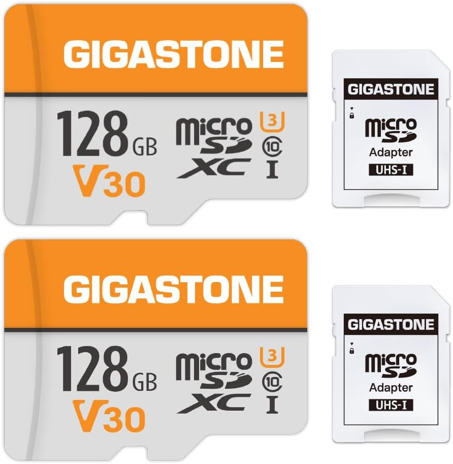 Lot De 2 Cartes Mémoire 128 Go Micro SDXC, Compatible Avec Gopro Caméra Drone Tablette Samsung Sony, Haute Vitesse Pour 4K UHD Vidéo, A1 U3 C10 Avec Mini Étui Et Adaptateur SD.