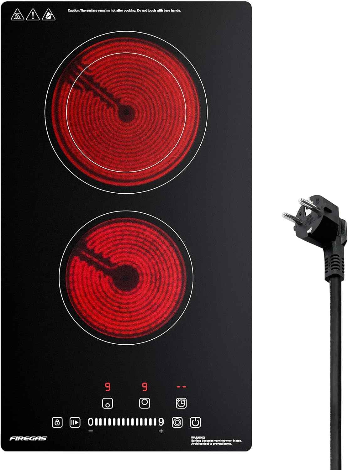 Plaque Vitrocéramique 2 Feux Encastrable – 3400W, 9 Niveaux De Puissance, Minuteur, Arrêt Automatique, Verrouillage Enfant, Indication De Chaleur Résiduelle