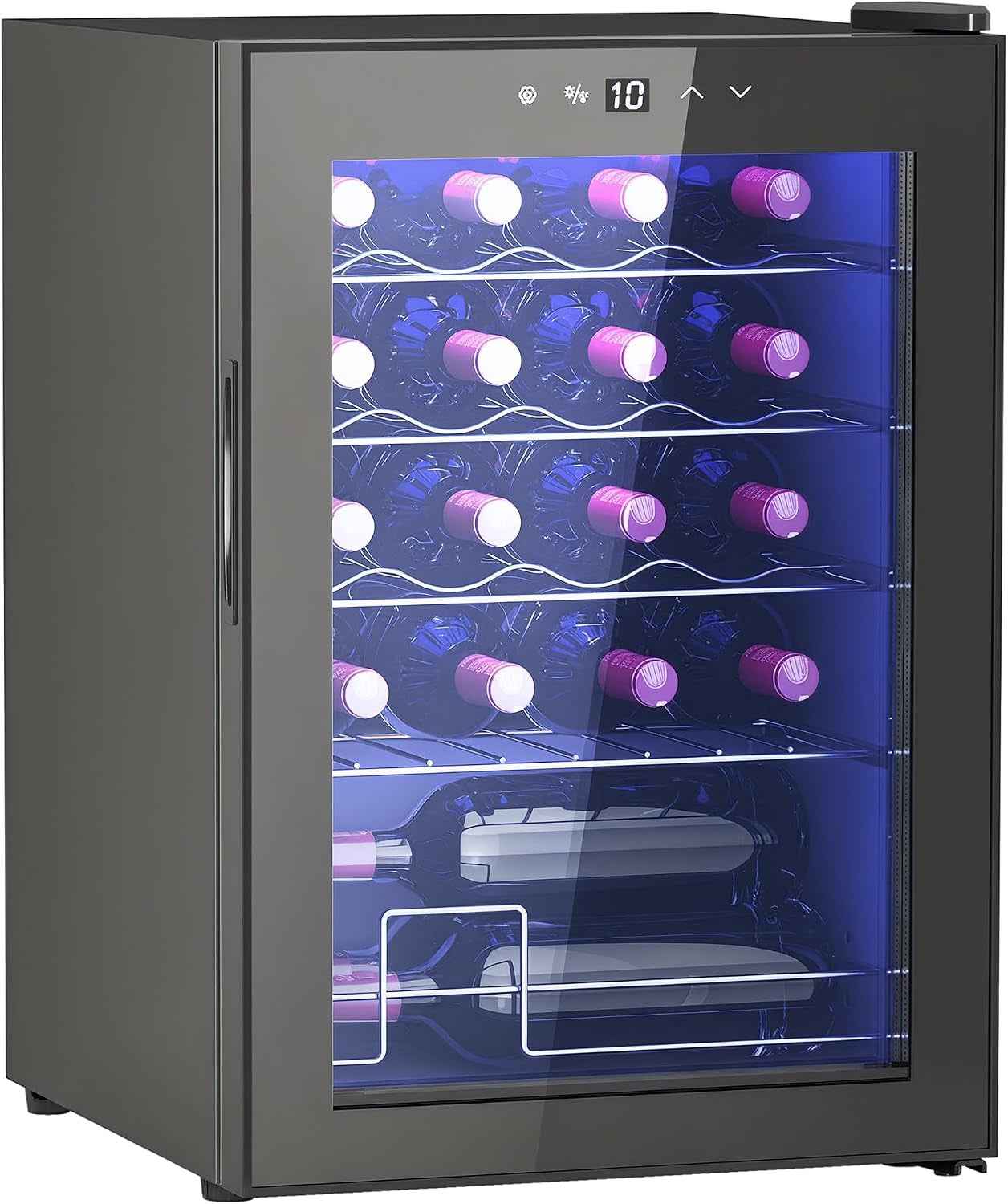 Cave À Vin 20 Bouteilles 53L Réfrigérateur À Vin Silencieux Noir | Porte En Verre, Éclairage LED, Écran Tactile Numérique, Mini Frigo, Contrôle De La Température 5-18°C, Protection UV