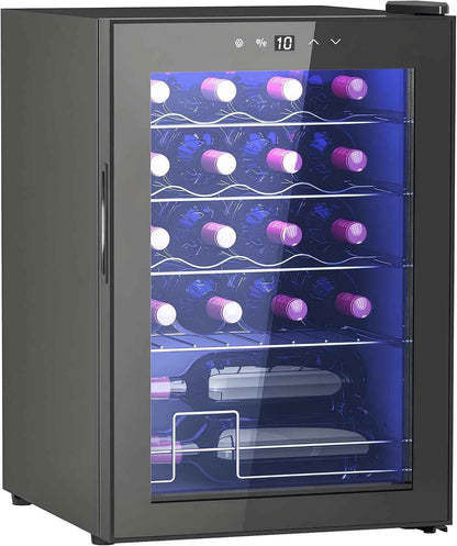 Cave À Vin 20 Bouteilles 53L Réfrigérateur À Vin Silencieux Noir | Porte En Verre, Éclairage LED, Écran Tactile Numérique, Mini Frigo, Contrôle De La Température 5-18°C, Protection UV