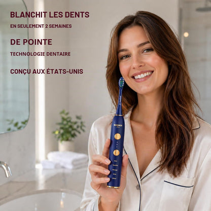 WHITEN+ – Brosse À Dents Électrique Avec Capteur De Pression, 5 Modes, 3 Intensités, 8 Têtes Souples, Moteur Puissant, Étui De Voyage Luxe Inclus (Marine)