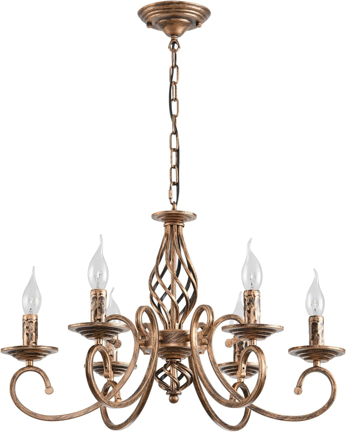 Lustre Rustique Campagne Bronze 6 Lumières Métal | Antique Suspendu Pour Îlot Cuisine Salle À Manger Ferme Salon Éclairage Vintage Hauteur Réglable