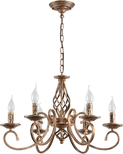 Lustre Rustique Campagne Bronze 6 Lumières Métal | Antique Suspendu Pour Îlot Cuisine Salle À Manger Ferme Salon Éclairage Vintage Hauteur Réglable
