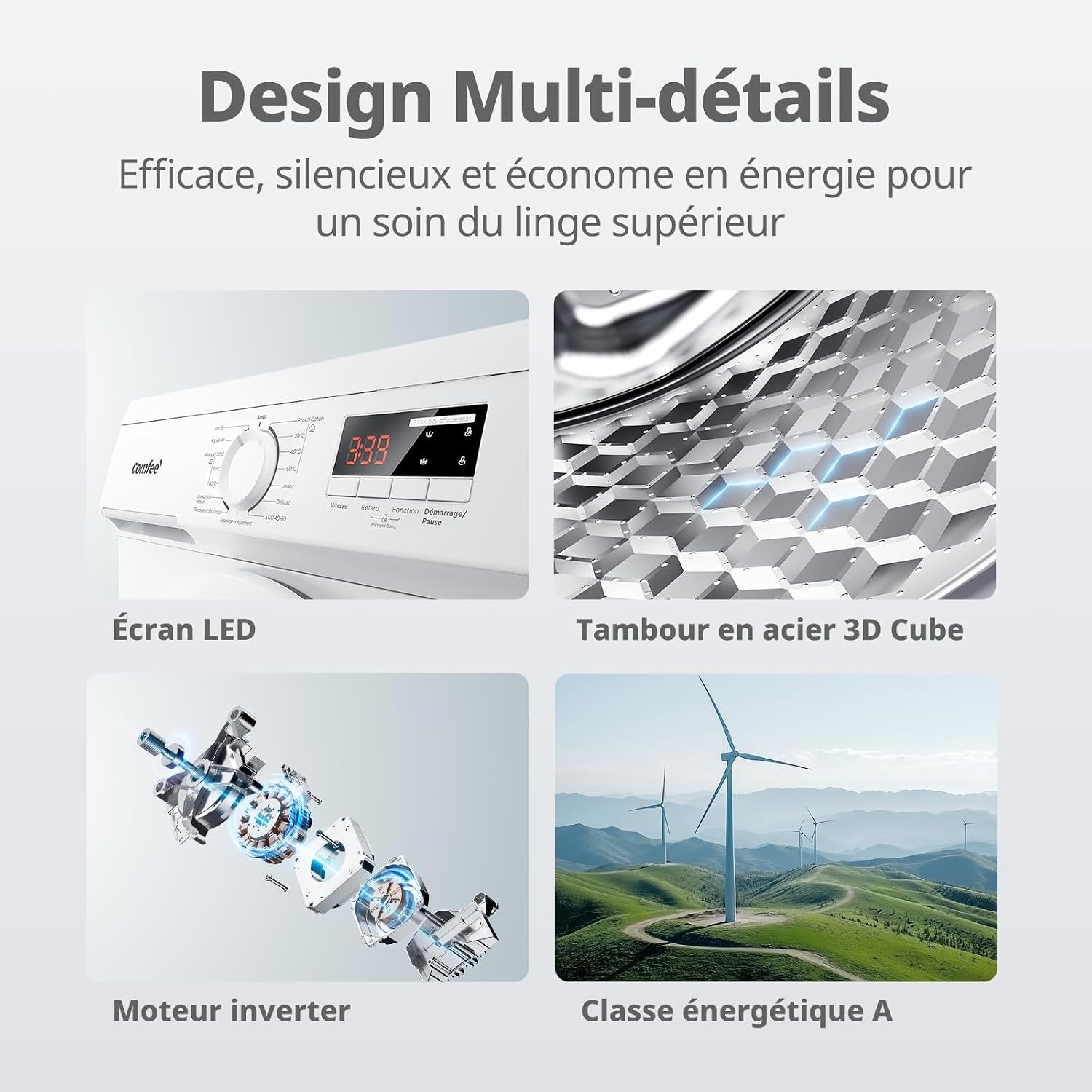 ' Lave-Linge 8KG Classe a Moteur BLDC 1400RPM Blanc CFE12EW80/W-FR | 15 Programmes, Prélavage, Lavage À La Lapeur, Lavage Rapide, Design Slim 48 Cm, Frontal Machine À Laver