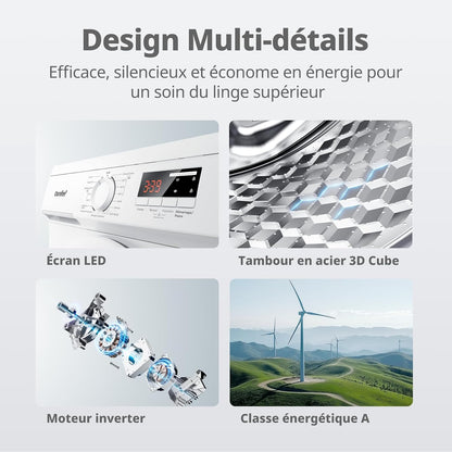' Lave-Linge 8KG Classe a Moteur BLDC 1400RPM Blanc CFE12EW80/W-FR | 15 Programmes, Prélavage, Lavage À La Lapeur, Lavage Rapide, Design Slim 48 Cm, Frontal Machine À Laver